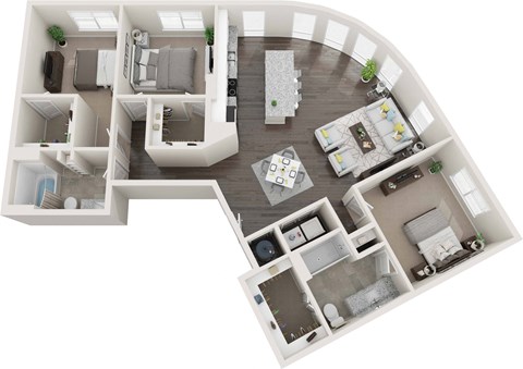 Floor plan for 3 beds, 2 baths, 1510 sqft